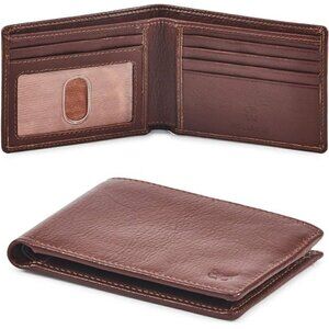 Real Leather Mens Bifold Wallet RFID Blocking Slim Minimalist Pocket Thin BROWN